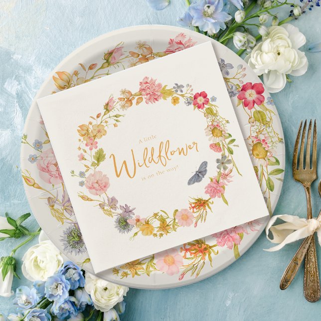 Wildblomme Vintage Botanical Baby Shower Pappersservett (Skapare uppladdad)
