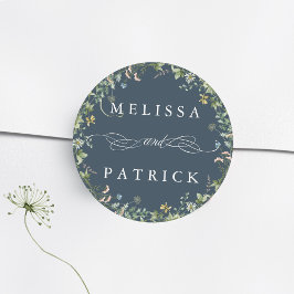Wildblomme WAN Elegant bröllop Navy Blue Runt Klistermärke