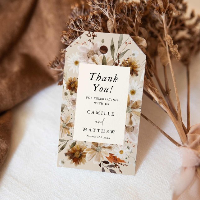 Wildblommefall Blommigt Bröllop Presentetikett (Fall Floral Wedding Thank you card)