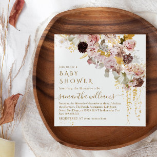 Wildblommefall Elegant Guld Flicka Shower Inbjudningar