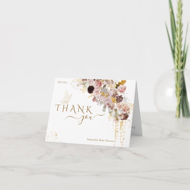 Wildblommefall Elegant Guld Flicka Shower Tack Kort (Framsida)