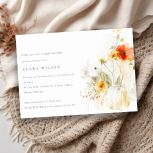 Wildblommepumpkin Watercolor Baby Shower Inbjudningar