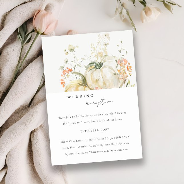 Wildblommepumpkin Watercolor Wedding Reception Tilläggskort (Skapare uppladdad)