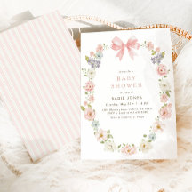 Wildblommes Rosa Blommigt Flicka Bow Baby Shower