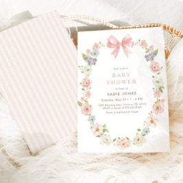 Wildblommes Rosa Blommigt Flicka Bow Baby Shower Inbjudningar