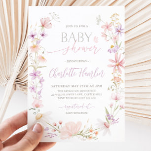 Wildblommes Rosa Lila Blommigt Baby Shower Inbjudningar