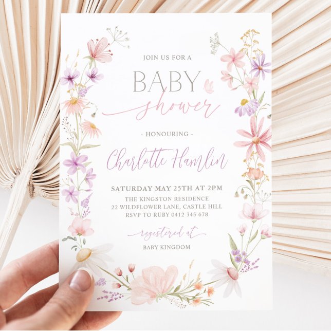 Wildblommes Rosa Lila Blommigt Baby Shower Inbjudningar (Skapare uppladdad)