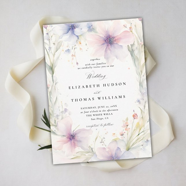 WildblommFête Romantic Vår Elegant bröllop Inbjudningar (wildflower wedding theme invitation delicate watercolor meadow modern classic formal elegant spring )