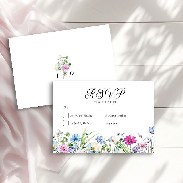 WildblommGarden Blommigt Monogrammed Bröllop OSA Kort (RSVP Card from the Wildflower Garden Wedding Collection by Darling & May)
