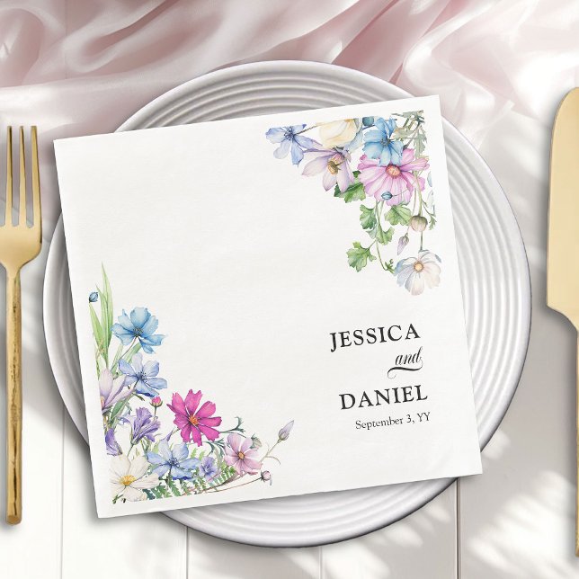 WildblommGarden Elegant Blommigt Bröllop Pappersservett (Wedding dinner napkins from the Wildflower Garden Wedding Collection by Darling & May)
