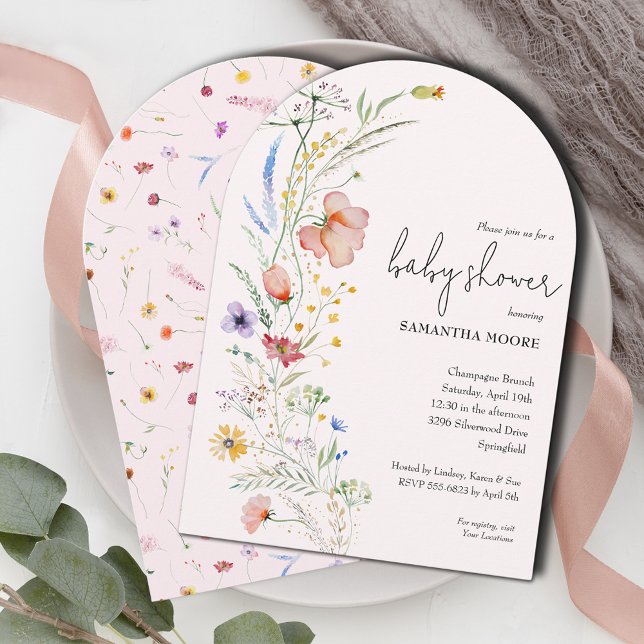WildblommGirl Baby Shower Arch Top Inbjudningar (Wildflowers girl baby shower arch-top invitations - INSTANT DOWNLOAD and or PRINTED or both! )