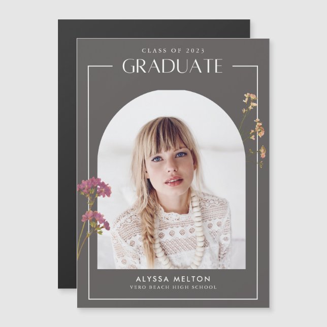 WildblommGirl High School Studenten Magnetisk Inbjudningskort (Fram/baksida)