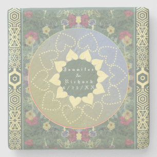 WildblommHeart Mandala par&Bröllop datum Stenunderlägg