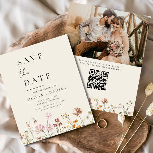 Wildblommige Beige Photo QR-kod Spara datum