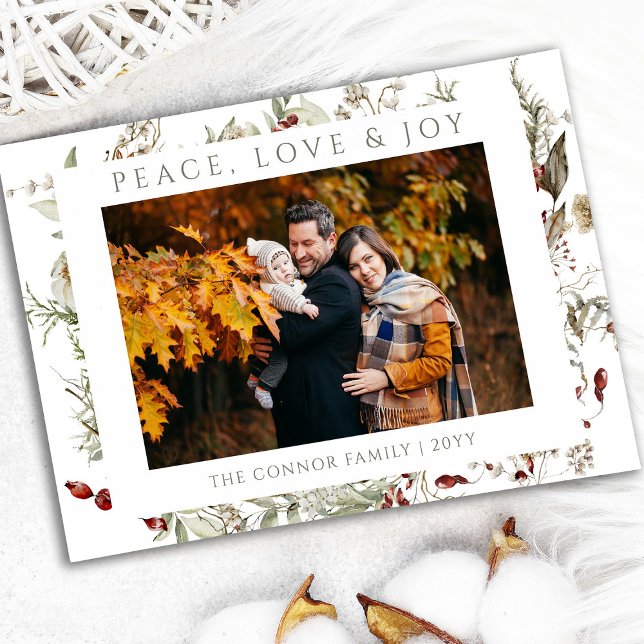 Wildblommjul, Kärlek Peace Joy Photo Julkort (Skapare uppladdad)