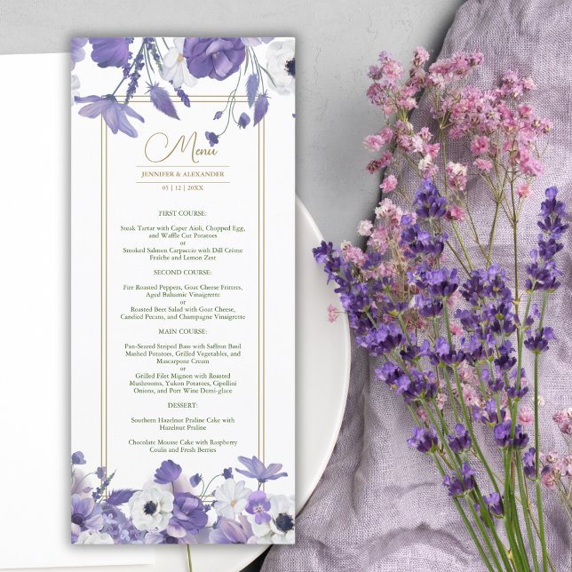 WildblommMauve Lila Bröllop Menu Meny (Skapare uppladdad)