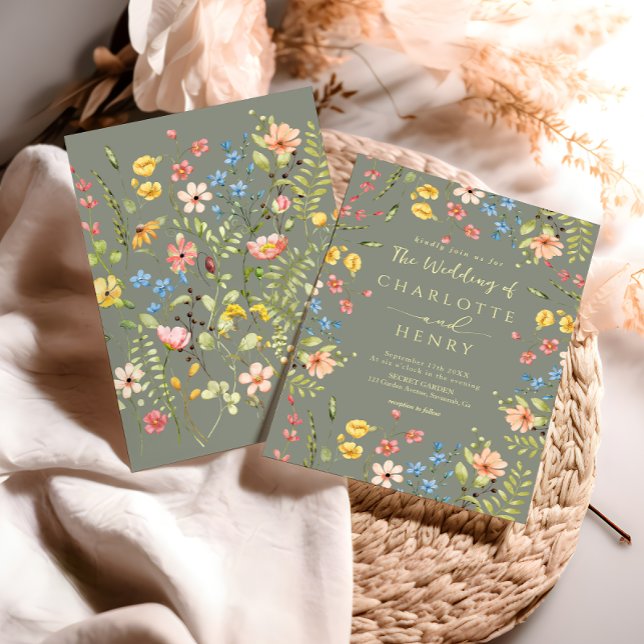 WildblommModern Elegant Garden Sage Bröllop Inbjudningar (Skapare uppladdad)