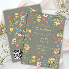 WildblommModern Garden Sage QR Code Bröllop Inbjudningar