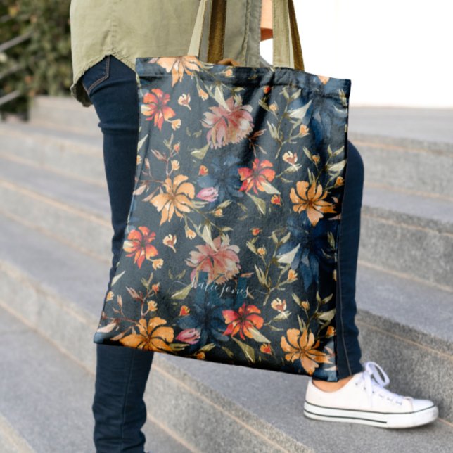 WildblommMönster | Monogram Tote Bag Tygkasse (Skapare uppladdad)