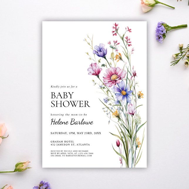 WildblomModern Rustic Boho Blommigt Baby Shower Inbjudningar (Wildflower Modern Rustic Boho Floral Baby Shower Invitation)