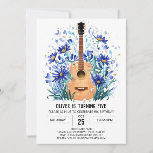 WildblommOnline Guitar Boy Birthday Inbjudningar