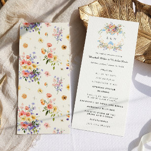 Wildblommonogram Ornate Boho Bröllopsprogram Program