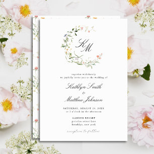 Wildblommonogram Wandemodern Garden Wedding Inbjudningar