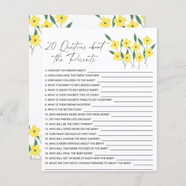 Wildblommor - 20 frågor om föräldrarna (Fram/baksida)