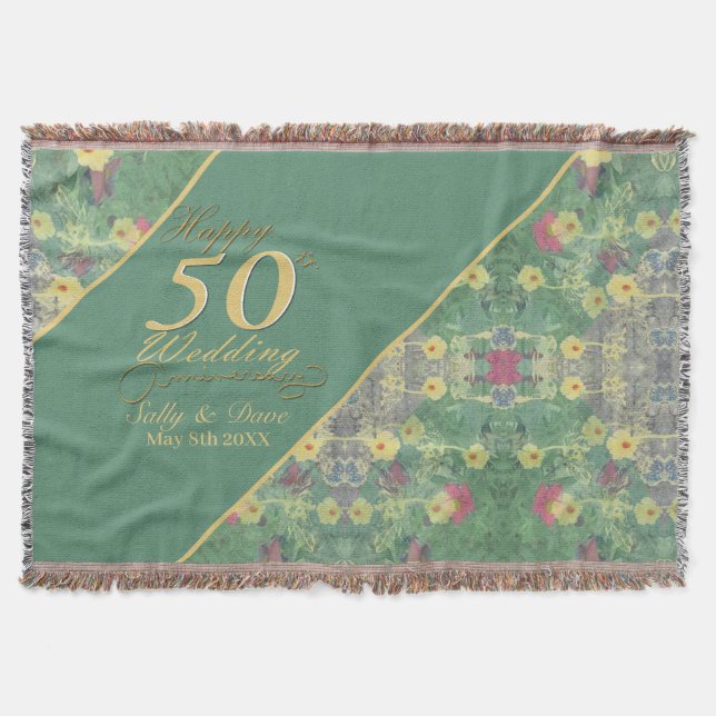 Wildblommor 50:e Bröllop-årsdagen Throw Blanket Filt (Framsidan)