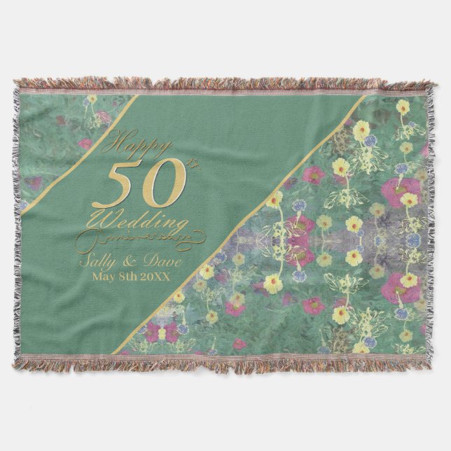 Wildblommor 50:e Bröllop-årsdagen Throw Blanket Filt (Framsidan)
