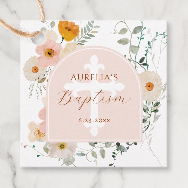 Wildblommor Arch Baptism Gåvor Etiketter (Framsida)
