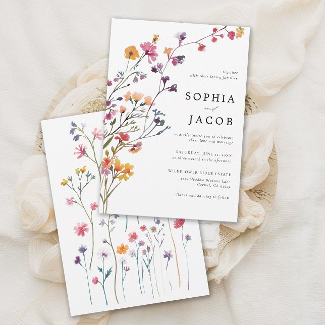 Wildblommor Arch Lycklig Colorful Modern Bröllop Inbjudningar (wildflower wedding theme colorful arch invitation garden outdoors meadow forest spring summer fall)