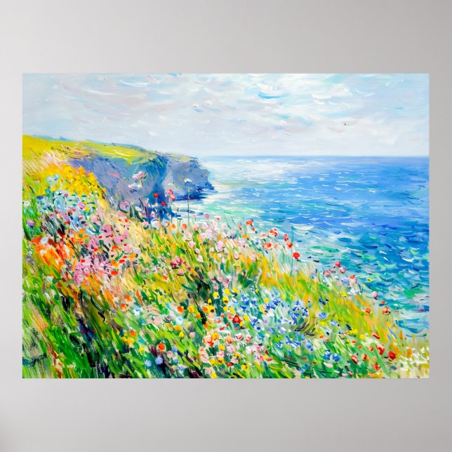 Wildblommor av Cliff Impressionist Kusten Poster (Framsidan)
