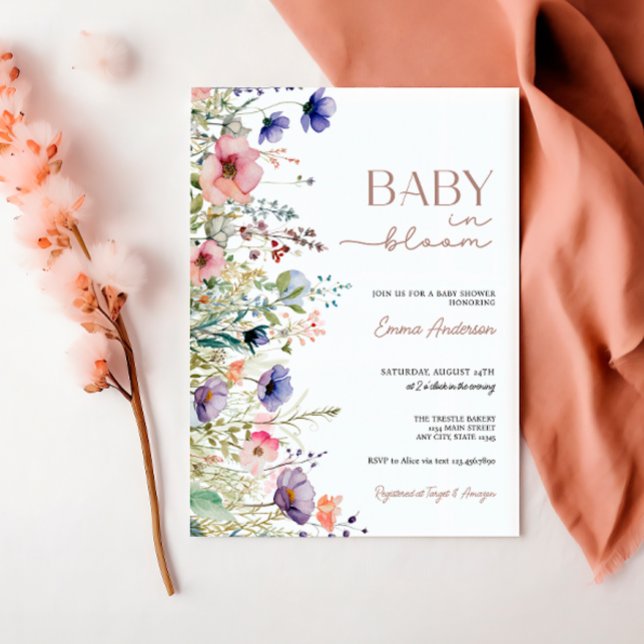 Wildblommor Baby i babyskor för blommor Inbjudningar (Skapare uppladdad)