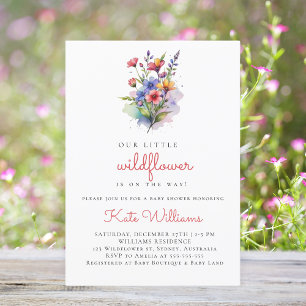 Wildblommor Baby i blommigt med blommor och vatten Inbjudningar