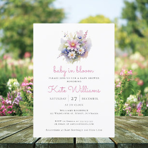 Wildblommor Baby i blommigt med blommor och vatten Inbjudningar