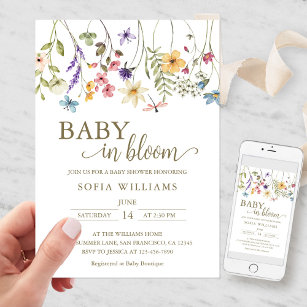 Wildblommor Baby i Bloom Baby Shower-inbjudan Inbjudningar