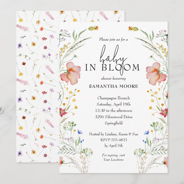 Wildblommor Baby i Bloom Shower Inbjudningar (Fram/baksida)