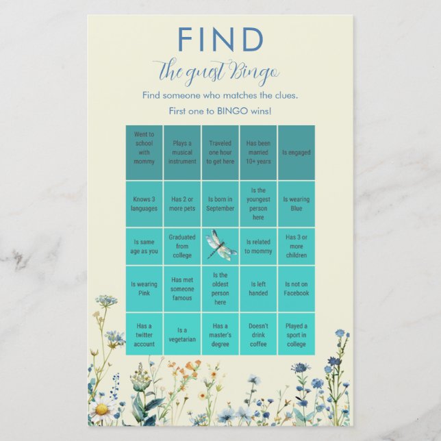 Wildblommor baby i bloombabydusch Bingo-spel (Framsida)