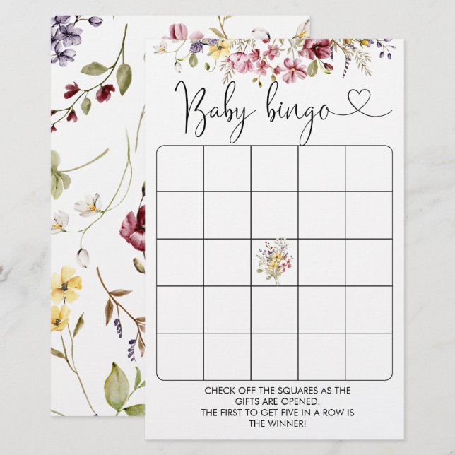 Wildblommor Baby i bloombabyskor, bingo-spel (Fram/baksida)