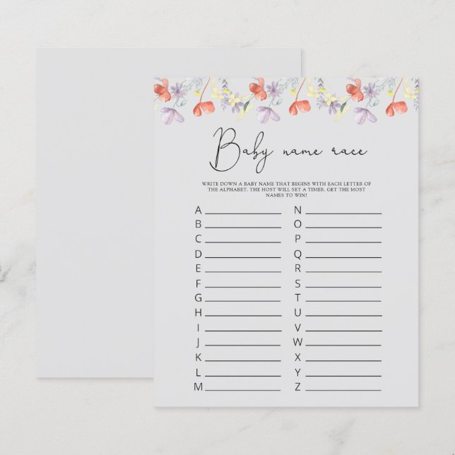 Wildblommor Baby namn tävling (Fram/baksida)