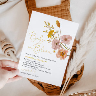 Wildblommor Baby Shower, Baby i Bloom Inbjudningar