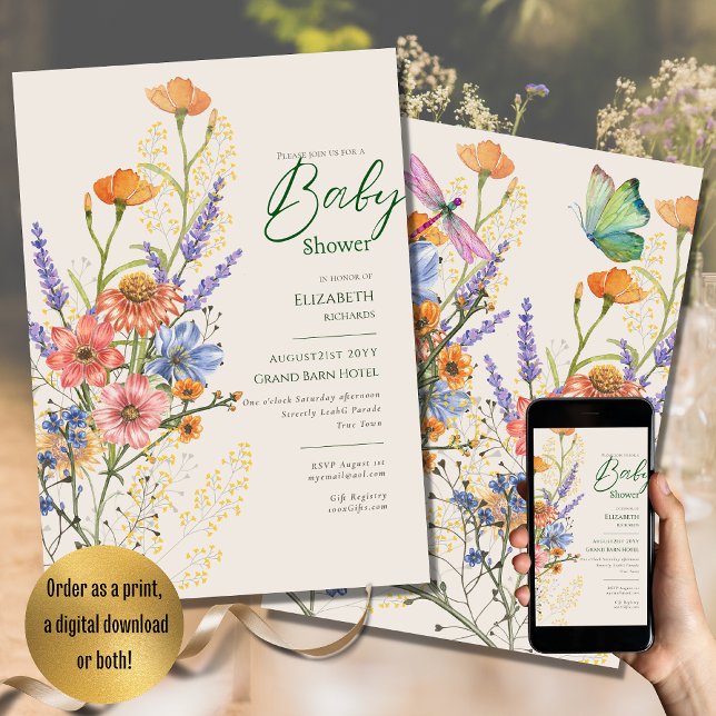 Wildblommor BABY Shower BOHO tryckt eller digital Inbjudningar (Skapare uppladdad)