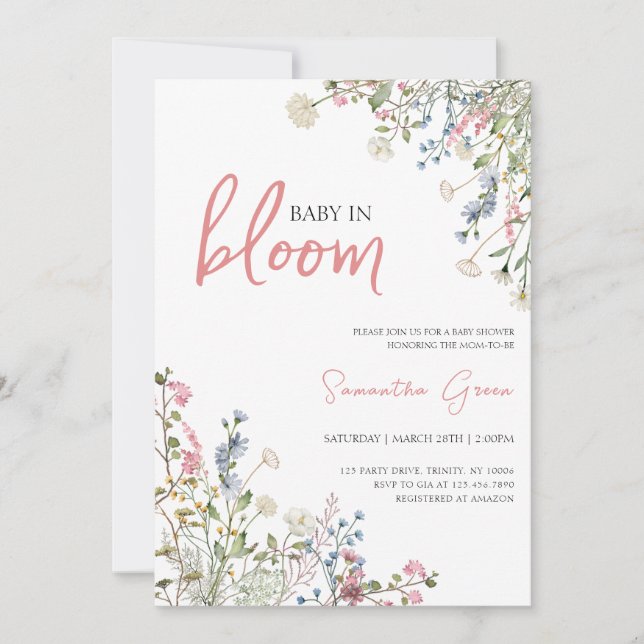 Wildblommor Baby Shower Inbjudningar (Framsida)