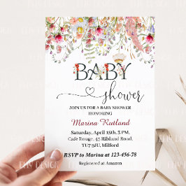 Wildblommor Baby Shower Inbjudningar