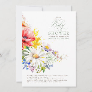 Wildblommor Baby Shower Inbjudningar