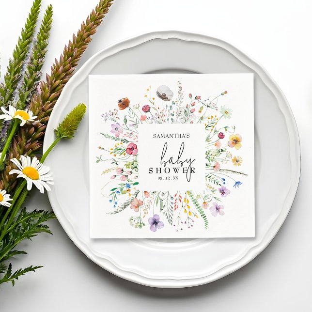Wildblommor Baby Shower Pappersservett (Wildflowers Baby Shower Napkins)