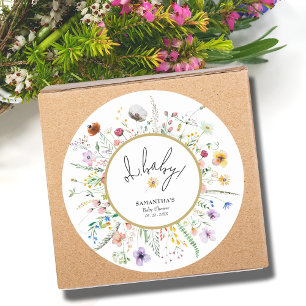 Wildblommor Baby Shower Runt Klistermärke