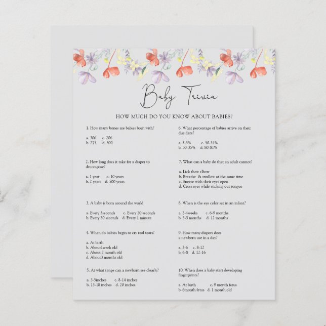 Wildblommor Baby Trivia | Barnstödsspel (Fram/baksida)