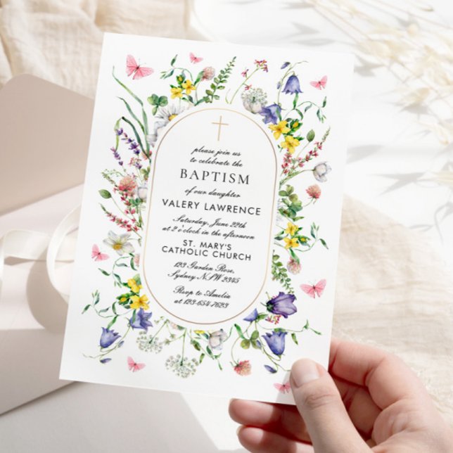 Wildblommor Baptism Boho Chic Inbjudningar (Skapare uppladdad)